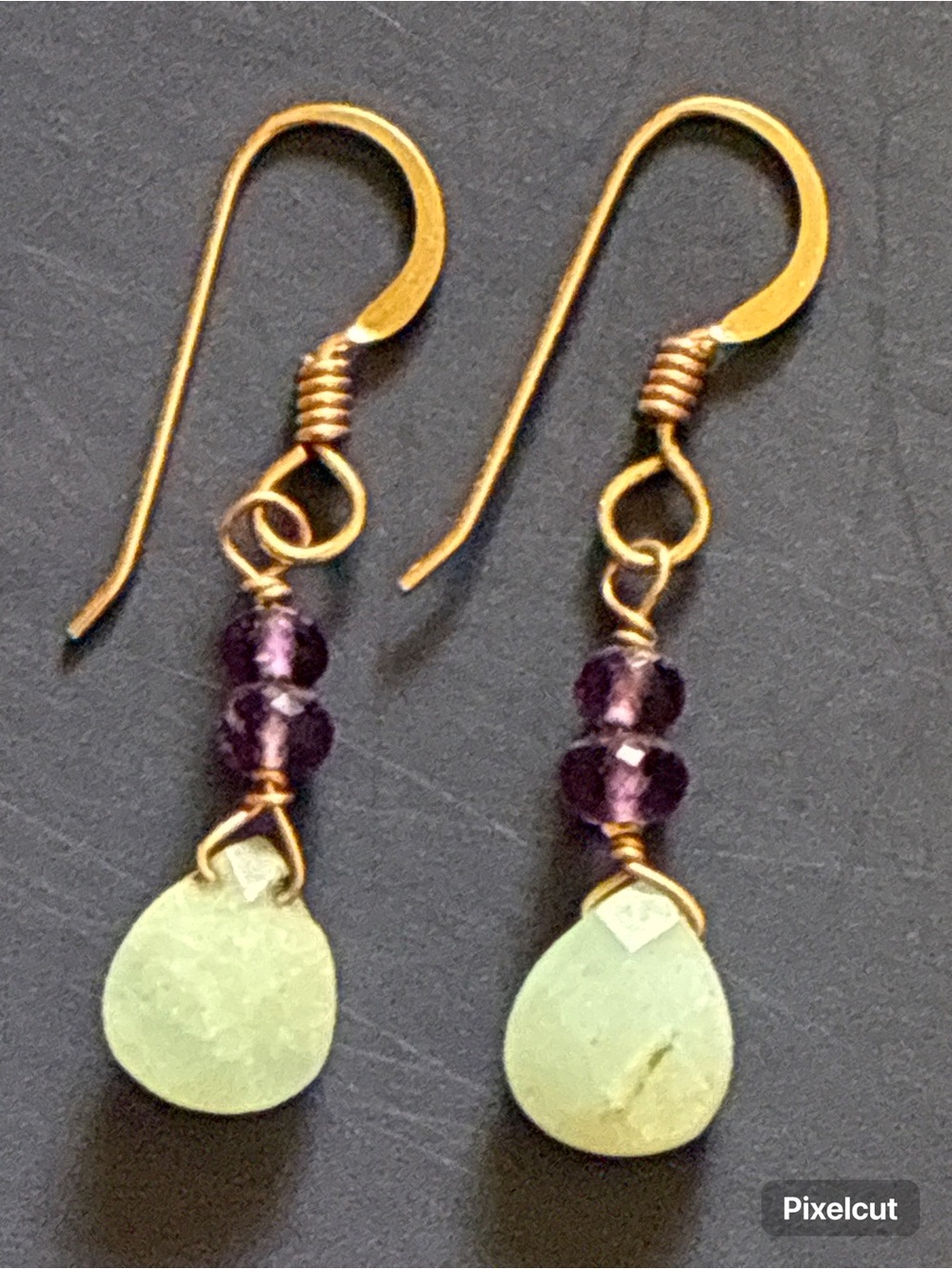 Gold-Accent Earrings with Amethyst Beads and Chrysolite Drops